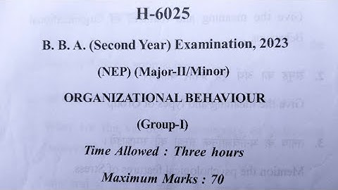BBA | ORGANIZATIONAL BEHAVIOUR | RDVV | QUESTION PAPER | 2023 | 2ND YEAR