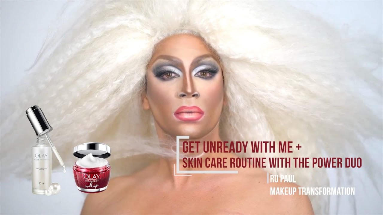 Get Unready With Me + Skin Care routine using the Olay Power Duo + RU PAUL Makeup transformation