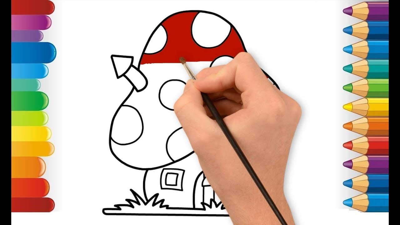 Draw and Color Mushroom for Kids | Coloring Mushroom | Mushroom Coloring Page | Learn Colors