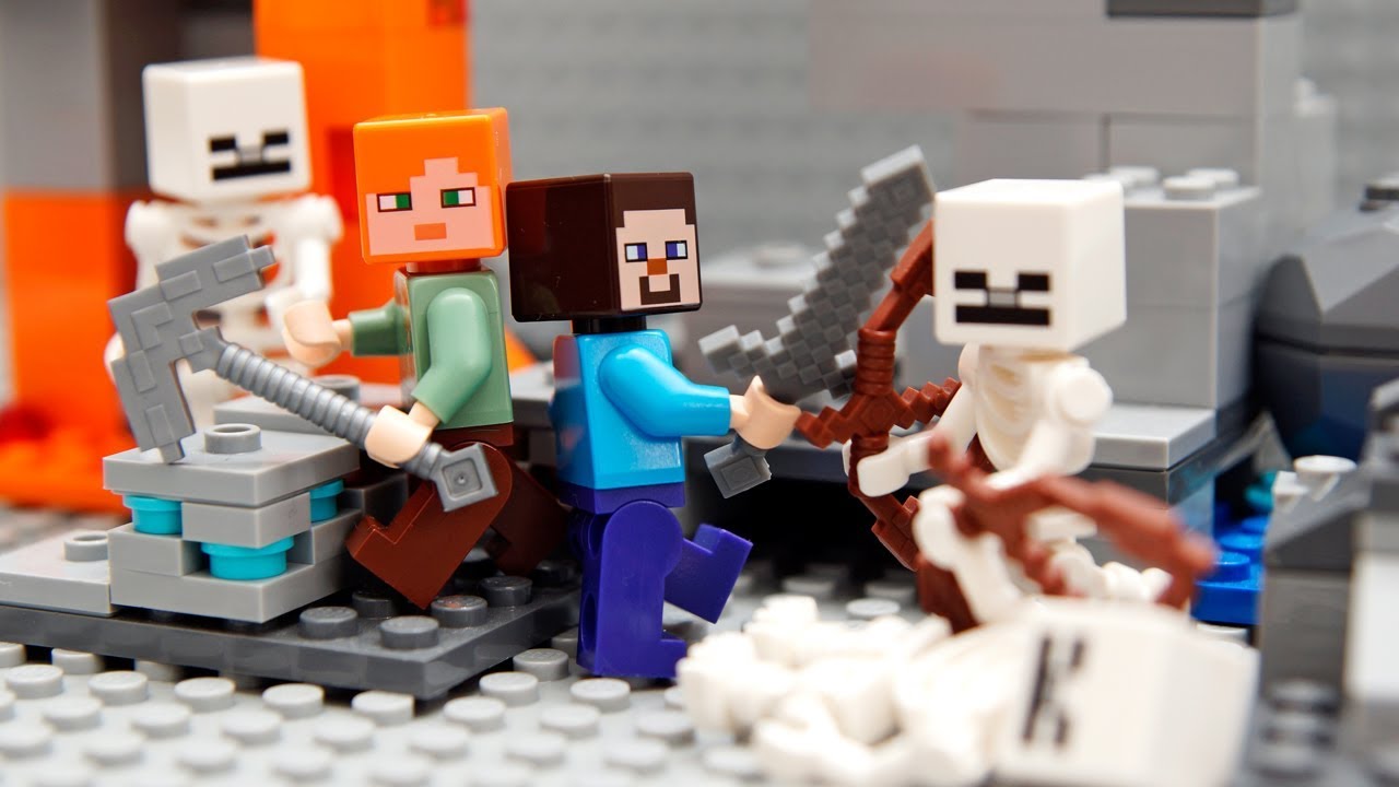 LEGO遊び】マイクラごっこ 魔のスケルトン洞窟・・・お宝を持って脱出 
