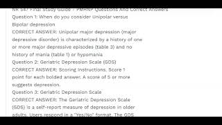 Nr 547 Final Study Guide - Pmhnp Questions And Correct Answers