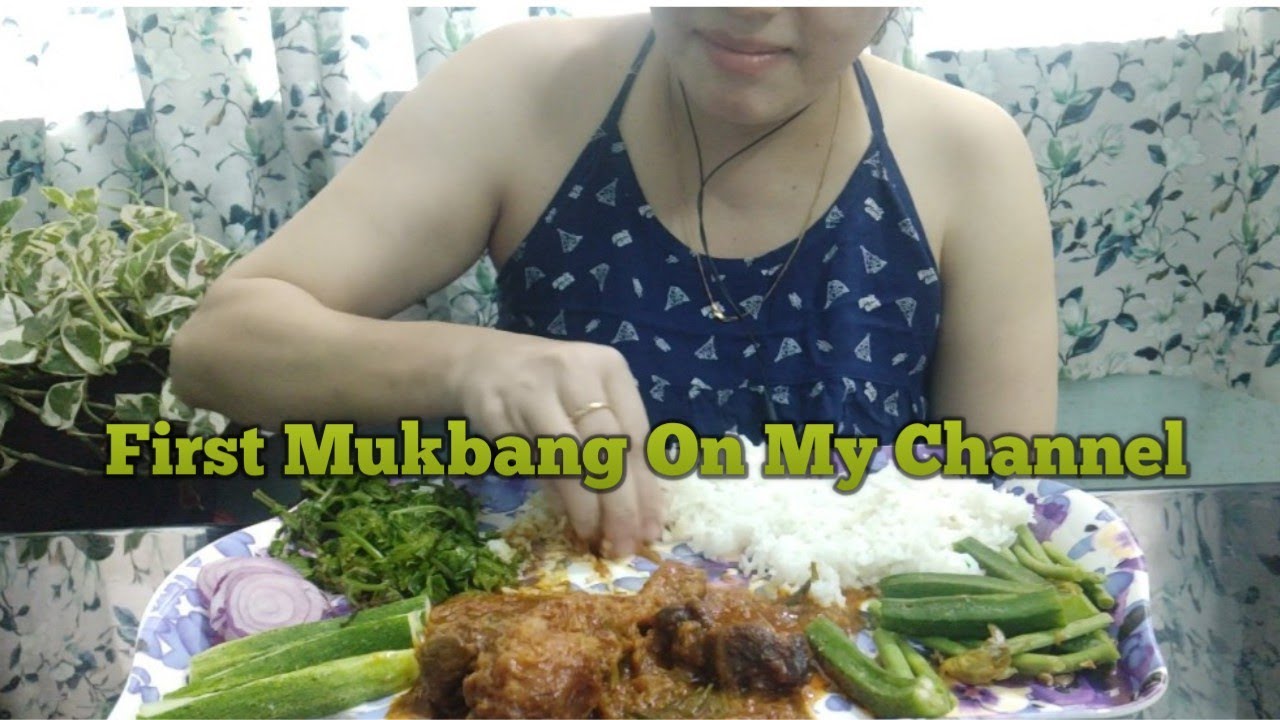 First Mukbang 😱🔥My Sister's Mukbang Chicken Curry And Greens