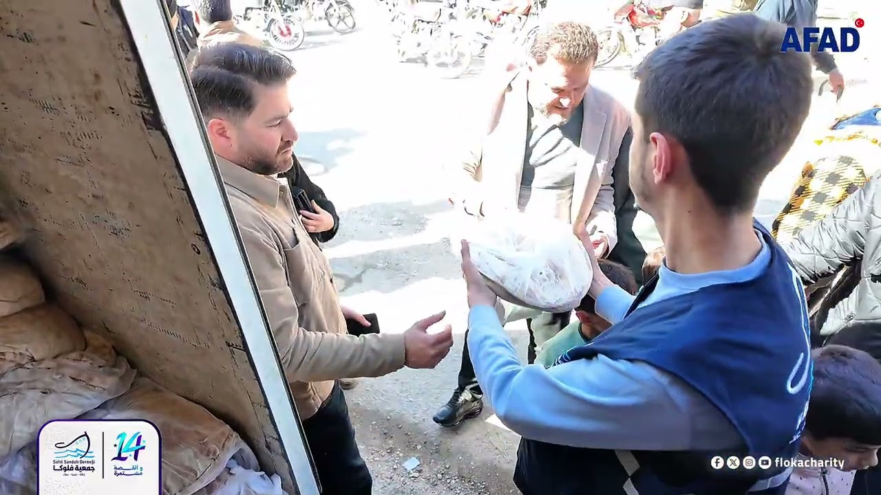توزيع الخبز واللحم في جبل الاكراد بالتعاون مع ادارة الطوارئ والكوارث التركيه afad وجمعية حسنه