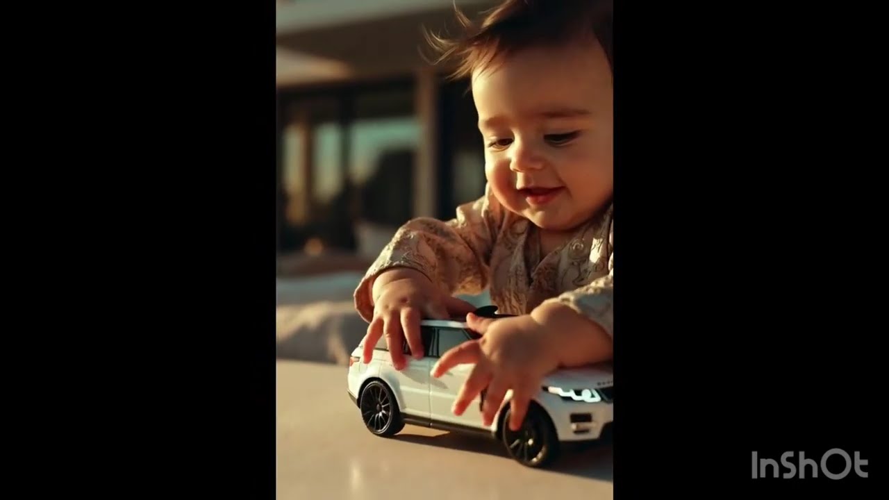 Baby playing with Range Rover 