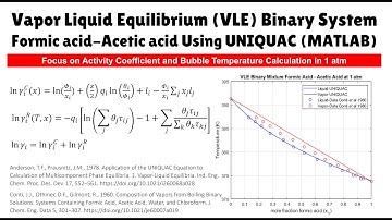 Vapor Liquid Equilibrium (VLE) Binary System Formic acid-Acetic acid Using UNIQUAC (MATLAB)