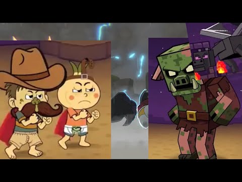 Cebolinha and his friends vs. Ender Dragon and Piglin, but with the song "Game Over" by Death Bat...