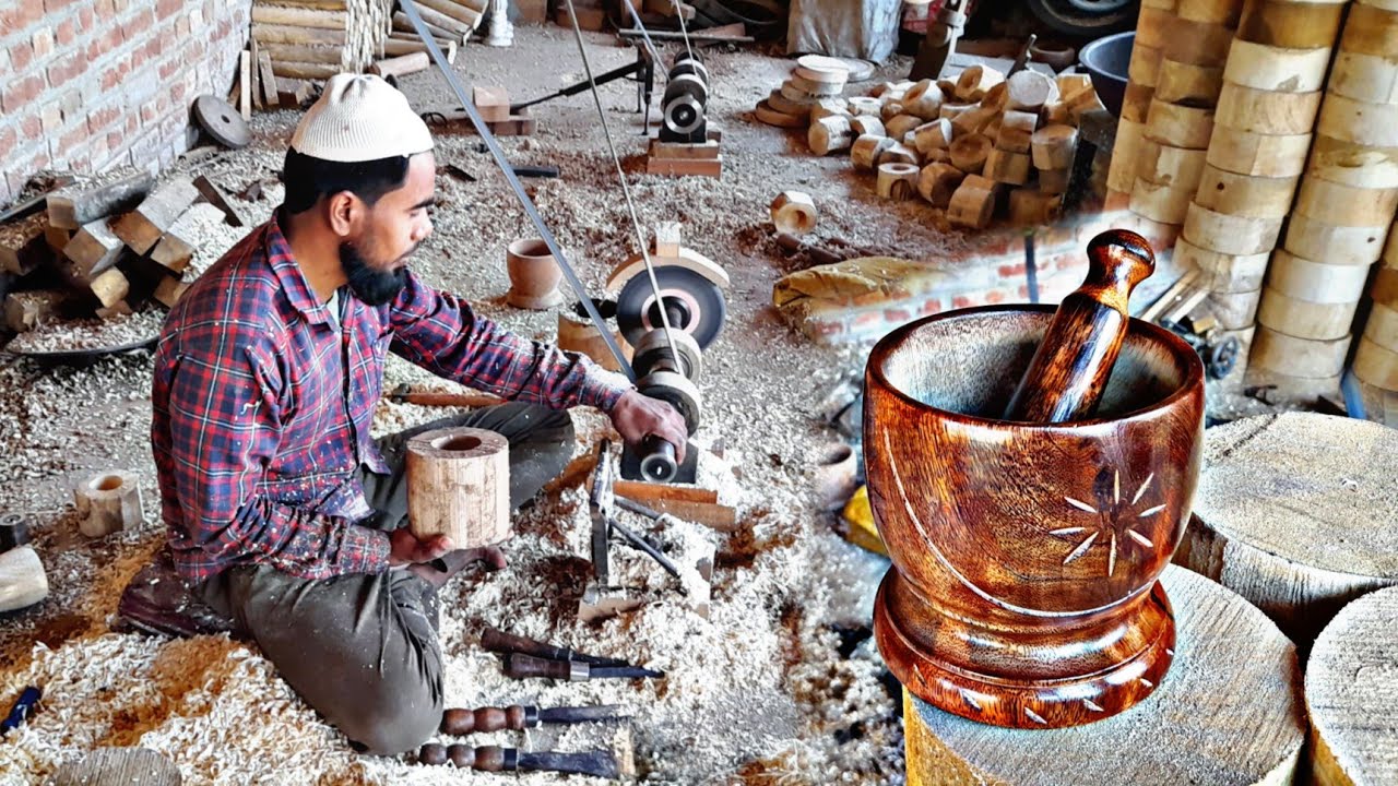 लकड़ी की ओखली बनाना सीखें|making wooden mortar and pestle step-by-step process