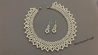 detachable wide beaded collar necklace tutorial/bohemian jewelry making/bridal pearl wide necklace.