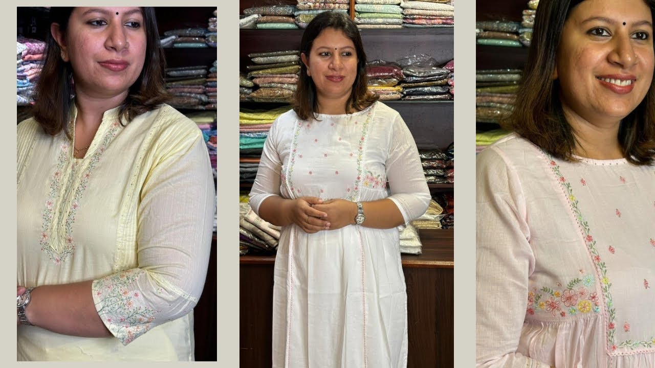 Mul cotton Kurtis in white , yellow and baby pink shades