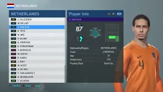 PES 2019 - Netherlands Face and Player Ratings