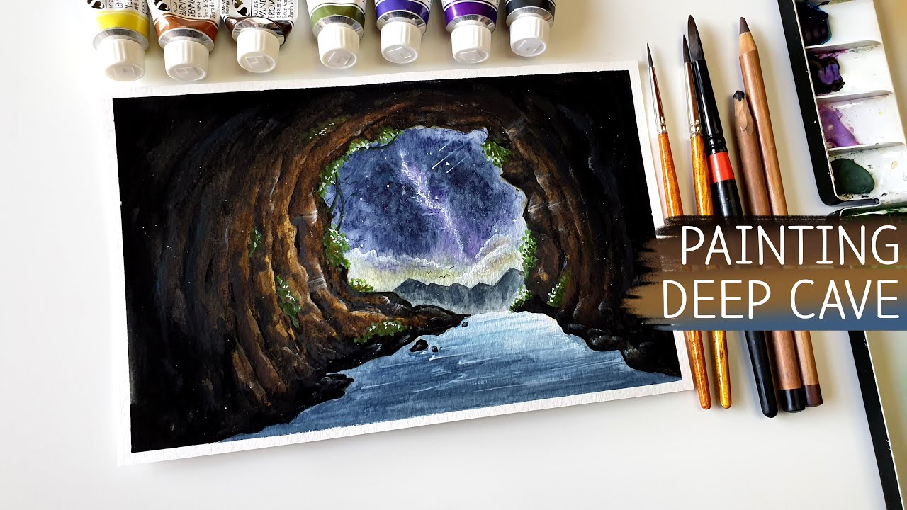 Easy Watercolor Painting / Cave Painting / Landscape / 23 YouTube