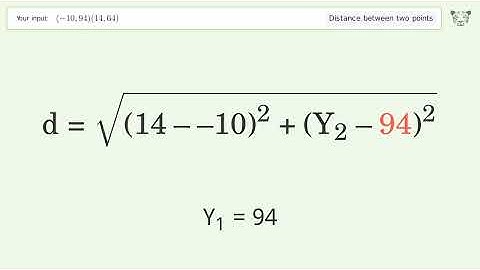 Find the distance between two points p1 (-10,94) and p2 (14,64): Step-by-Step Video Solution