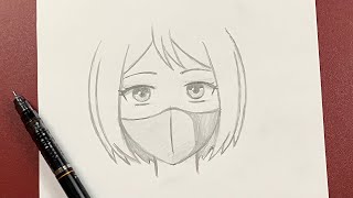 Easy anime drawing | how to draw anime girl wearing a mask easy stepbystep