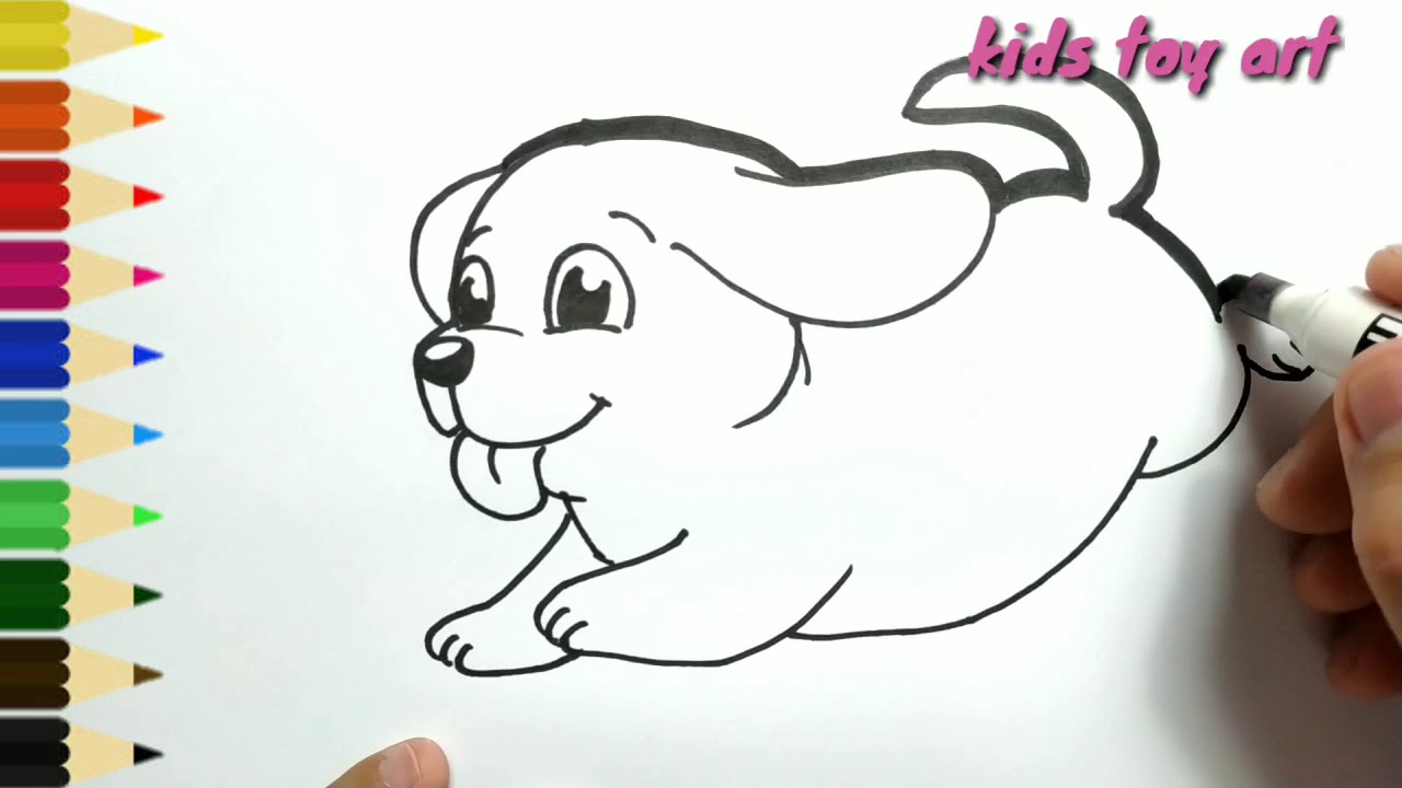 very easy , how to draw Funny Dog/ drawing and coloring for kids, toddlers YouTube