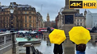 London Rainy Day Walk in Spring  2024 ☔  Springy Rain Walk [4K HDR]
