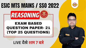 ESIC MTS MAINS/SSO/Banking Exams 2022 REASONING Class | REASONING QUESTION PAPER by SANDEEP SIR
