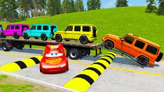 Double Flatbed Trailer Truck vs Speedbumps Train vs Cars Beamng.Drive #53