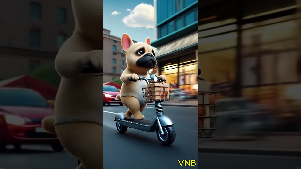 Chú chó nhỏ đi vào siêu thị mua thịt  