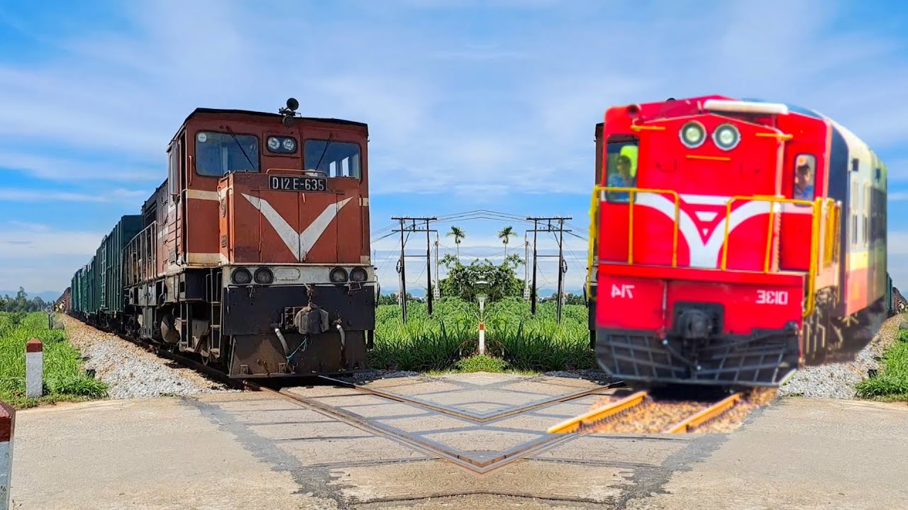 TRAIN vs TRAIN Amazing train Beautiful train whistles Funny train funny