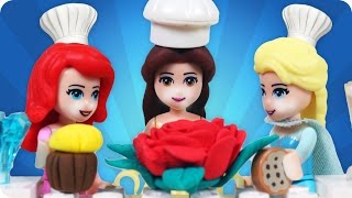 ♥ LEGO Disney Princess BAKING CONTEST with Ariel Elsa & Belle (Rapunzel, Cinderella, Aurora...)