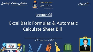 MS Excel| Excel basic formulas and automatic calculate sheet bill | Lesson 5| Sindh Online School