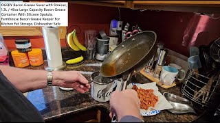 OGERY Bacon Grease Saver with Strainer, 1.3L / 46oz Large Capacity Bacon Grease Container