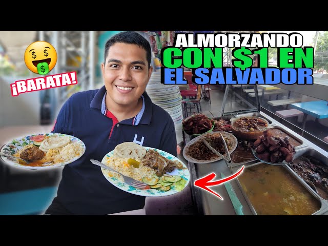 LOS ALMUERZOS MAS BARATOS DE EL SALVADOR 🇸🇻 ¡A $1 EL PLATO DE COMIDA! 🤑 class=