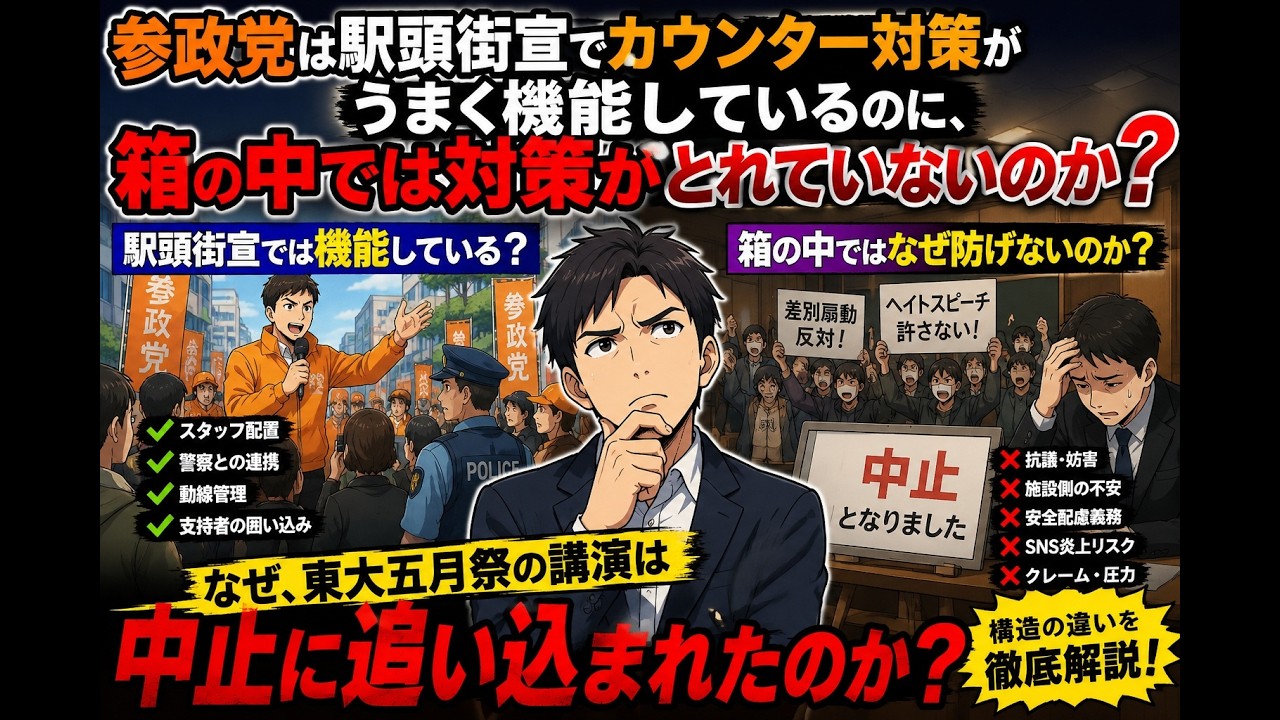 東大五月祭中止とワークショップ消滅|共通する構造 #参政党 #東大五月祭 #中田聡 #カワウソ君育成プロジェクト