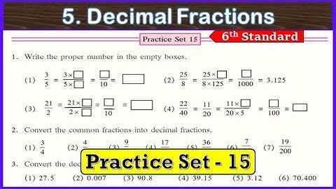 practice set 15 class 6 math | 5. decimal fraction class 6th maths | 6th maths ch 5 practice set 15