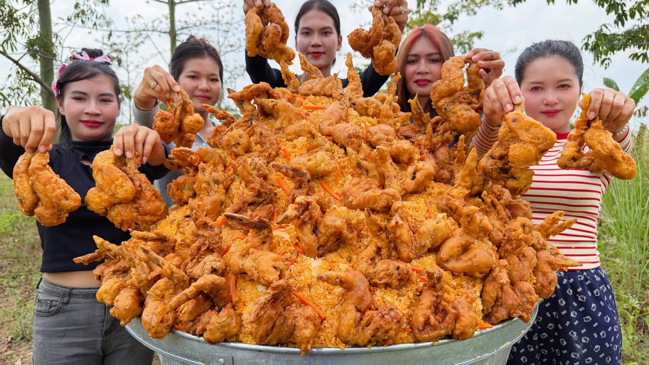Amazing cooking deep fried chicken and stir fried rice recipe