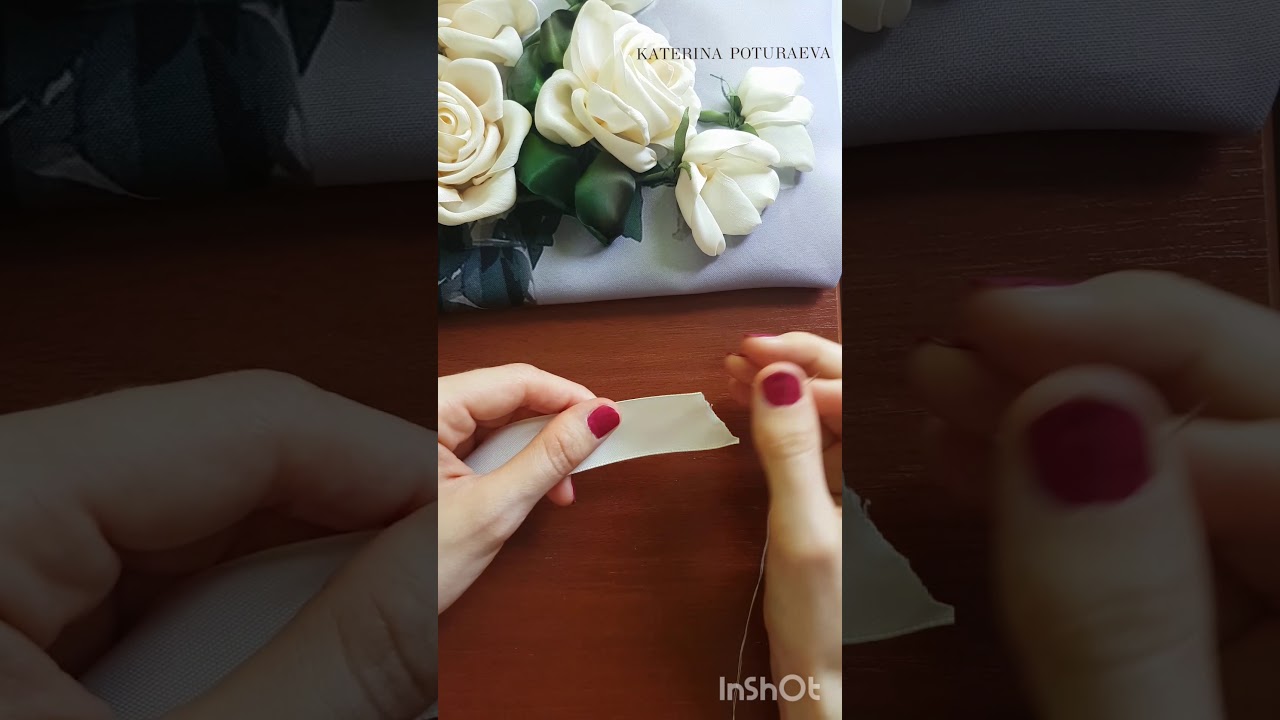 Вышивка лентами серединка розы