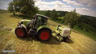 Heupressen am Hang mit CLAAS ARION 640 & ROLLANT 250