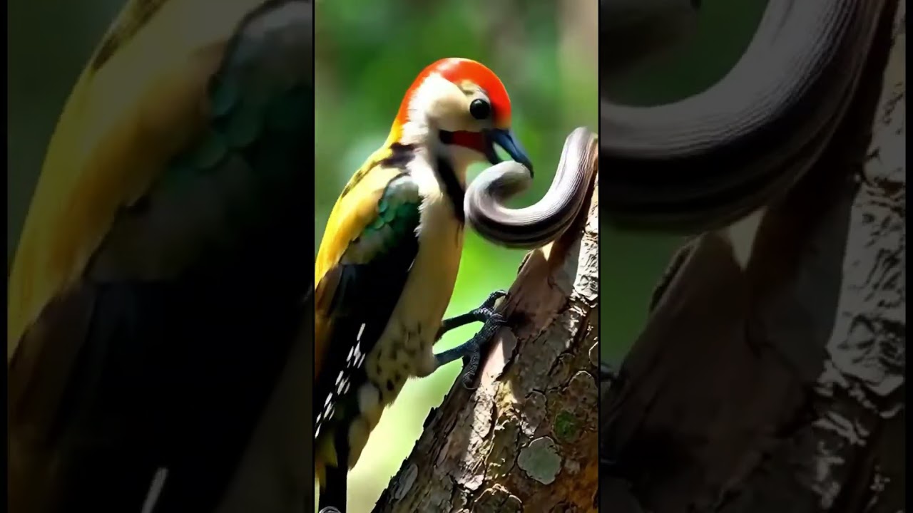 Stunning Woodpecker vs. Snake Encounter! 🌳🐦