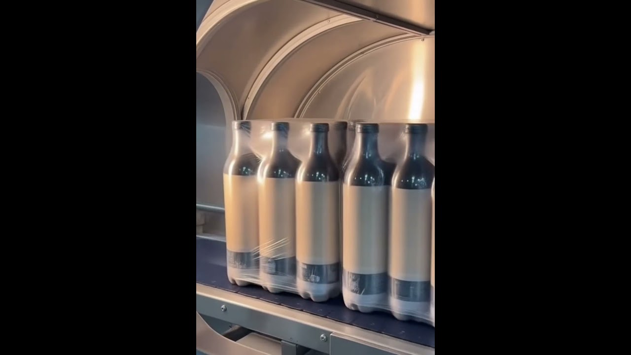 Sealing & Shrink Wrapping Juice Bottles on Conveyor