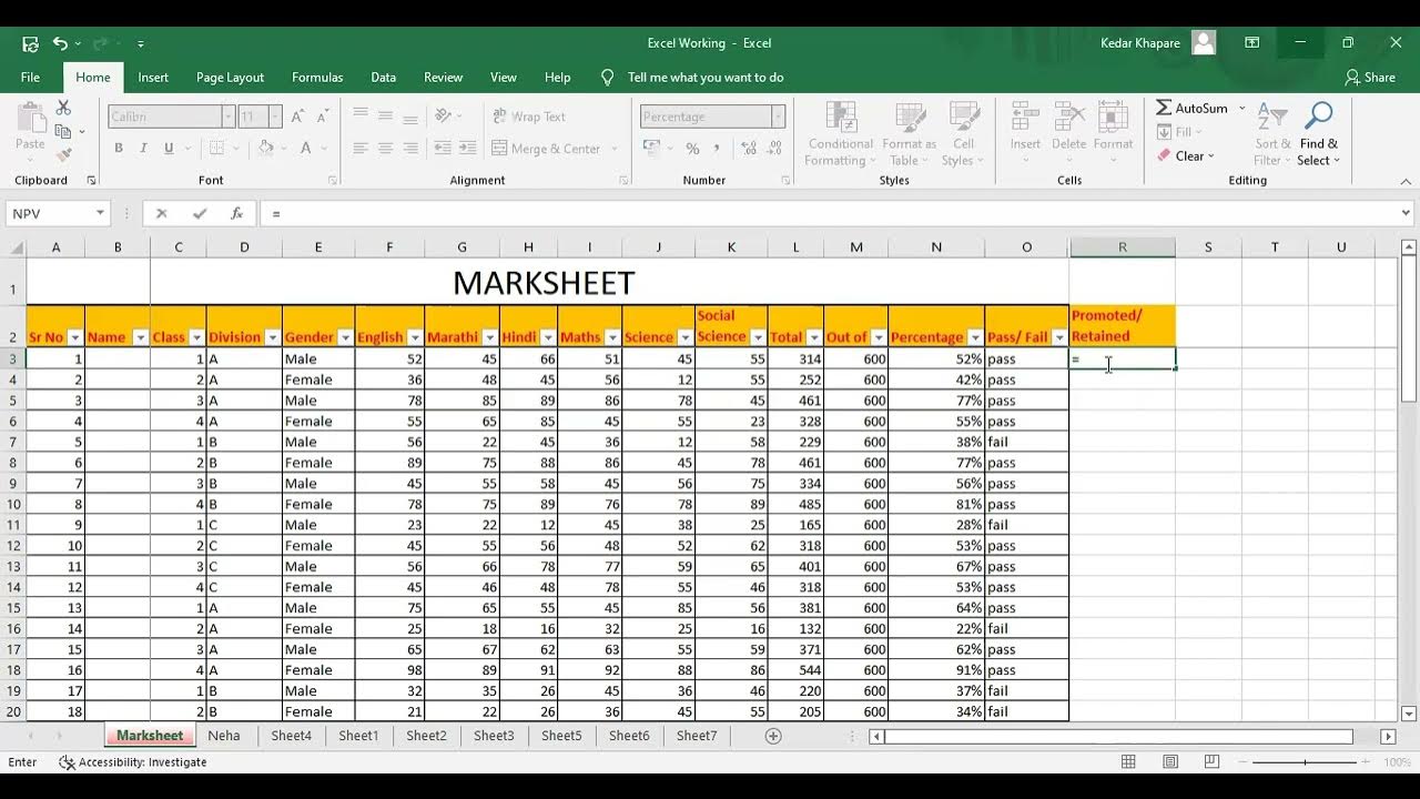 How to use function if in excel calculate promoted retained