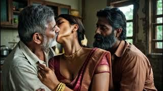 indian wife kissing old man with cuckold husband threesome(4K)