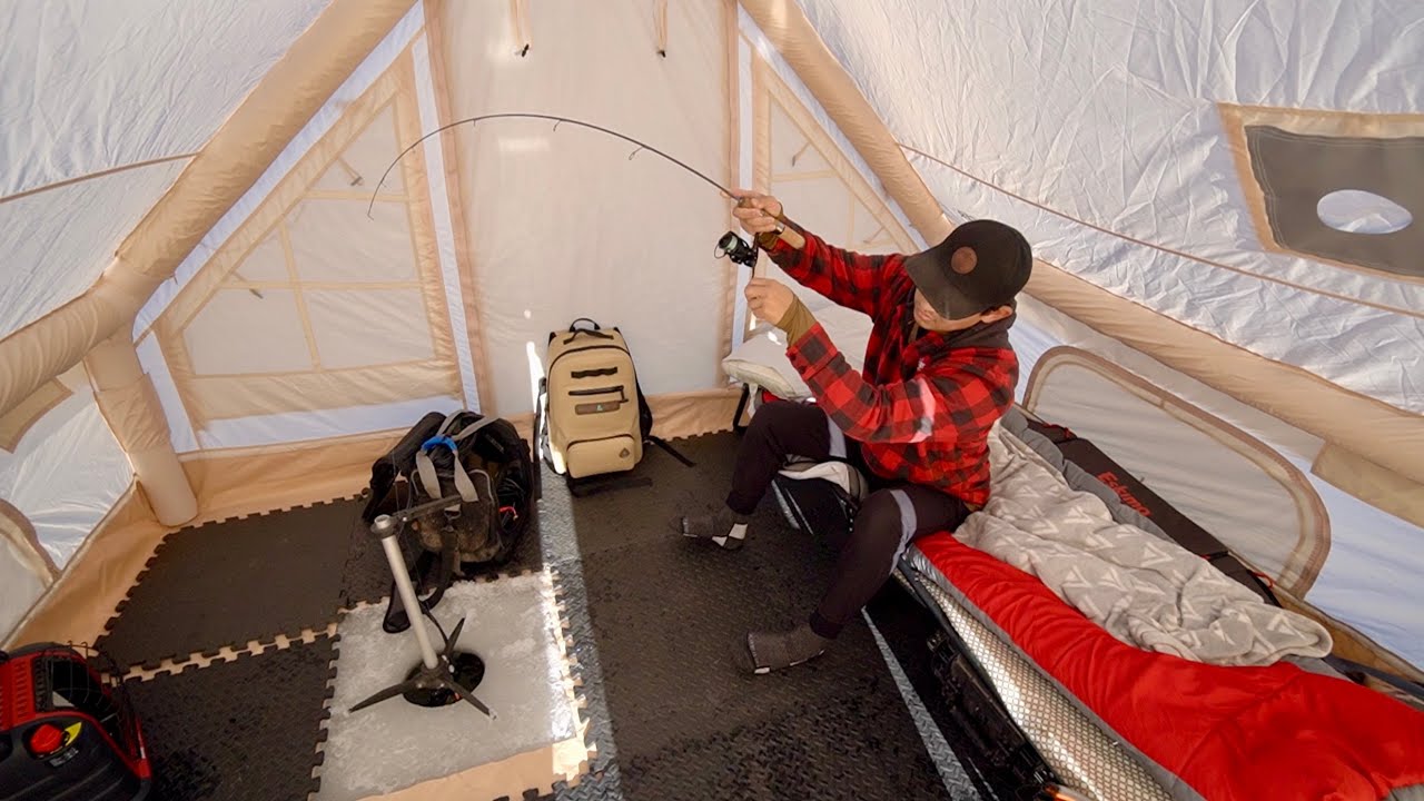 Winter Ice Camping In INFLATABLE TENT! - YouTube