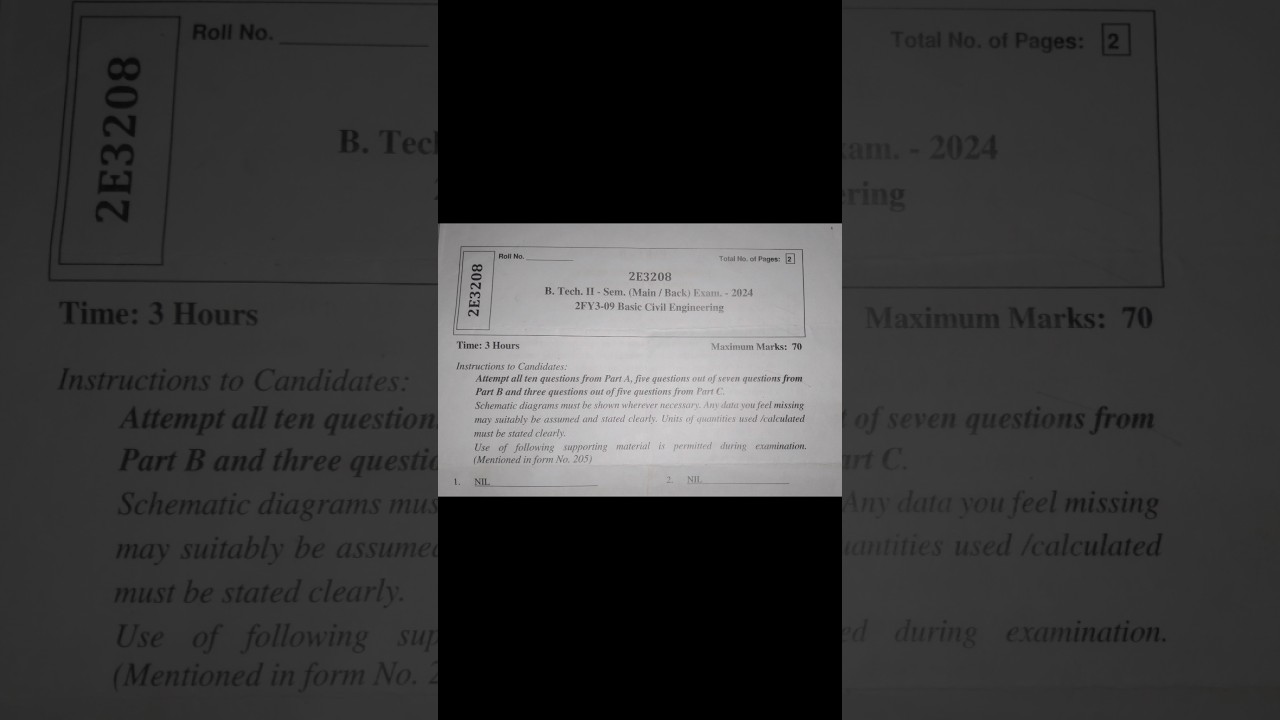 Basic Civil Engineering paper 2024. RTU 2 sem BCE paper main exam. 