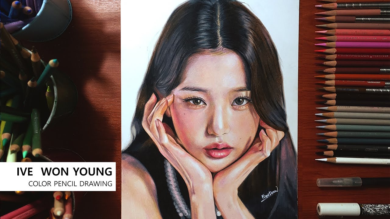 IVE WONYOUNG colored pencil drawing - Freedraw - YouTube