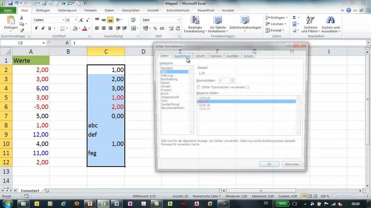 New Excel - Benutzerdefinierte Zahlenformate - Farben