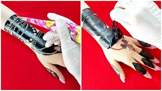 How to apply henna within minutes | मेंहदी स्टिकर |نقش حناء ناعم وسهل جداً بشكل سلوس على اليد 