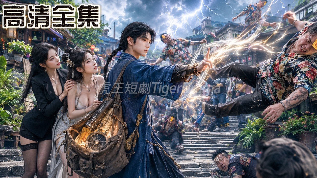 擺攤算命窮小夥一掌救下被惡霸欺負的美女總裁姐妹花，誰知他是七歲掌控雷電之力，十五歲精通符術道法還知天命的最強天師！美女總裁當場就要帶著萬億資產嫁給他！#這個小道士不好惹 #新劇首發 #短劇推薦