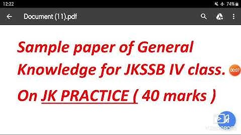 Sample paper of General knowledge for Jkssb IV class aspirants , 40 marks  section