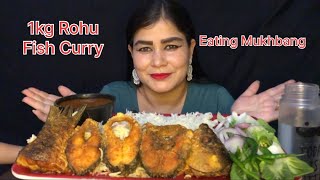 1 Kg Rohu  Fish Curry With Rice Onions Chinese sage Green Chelli Nepali Mukhbang Video