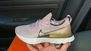 Athlete Statistics Nike React Infinity Run Flyknit Plum Fog Gold womens running shoes