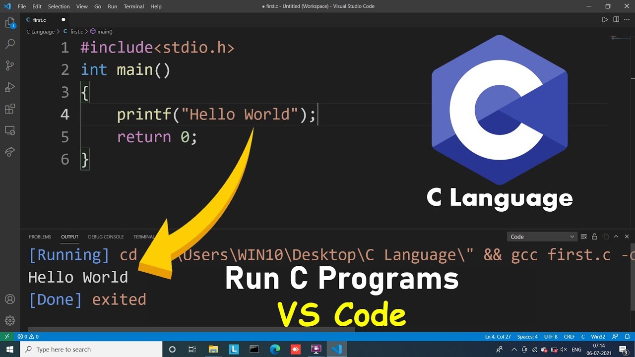 How To Run C Program In Visual Studio Code Install Vs Code On Windows 10 Youtube