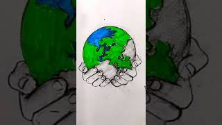 Easy Hand holding to Earth Drawing | #Drawing# #Shorts# #ArtwithAftab#