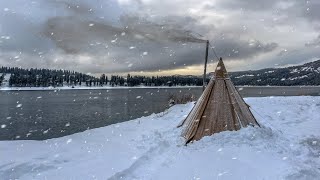 Winter Camping In A Hot Tent | Winter Snowstorm WARNING!