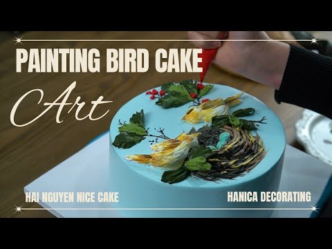 PAINTING BIRD CAKE ART  Cch V Nhng Ch Chim Xinh Xn Trn Bnh Kem