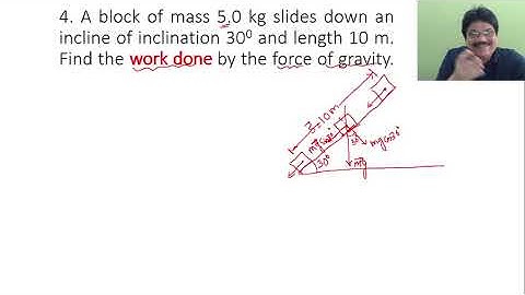 A block of mass 5.0 kg slides down an incline of inclination 300 and length 10 m. Find the work done